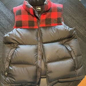 The North Face Red and Black Plaid Puffer Vest